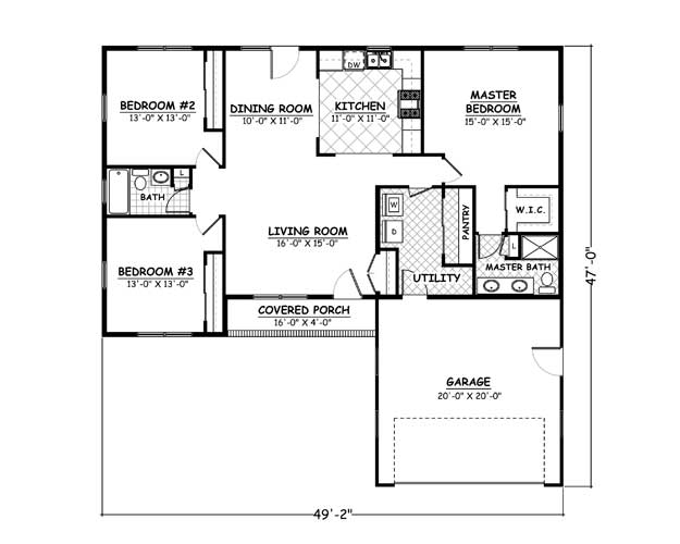 Free home plans new line home design plan 837 3 bedroom 2 bath